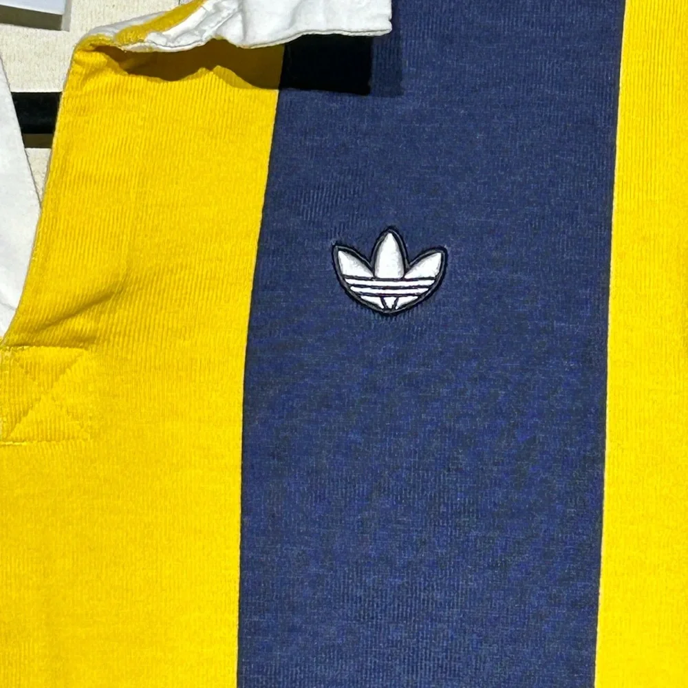 Adidas Long Sleeve Rugby Polo Shirt - Size S - Navy & Yellow Striped - Picture 3 of 5